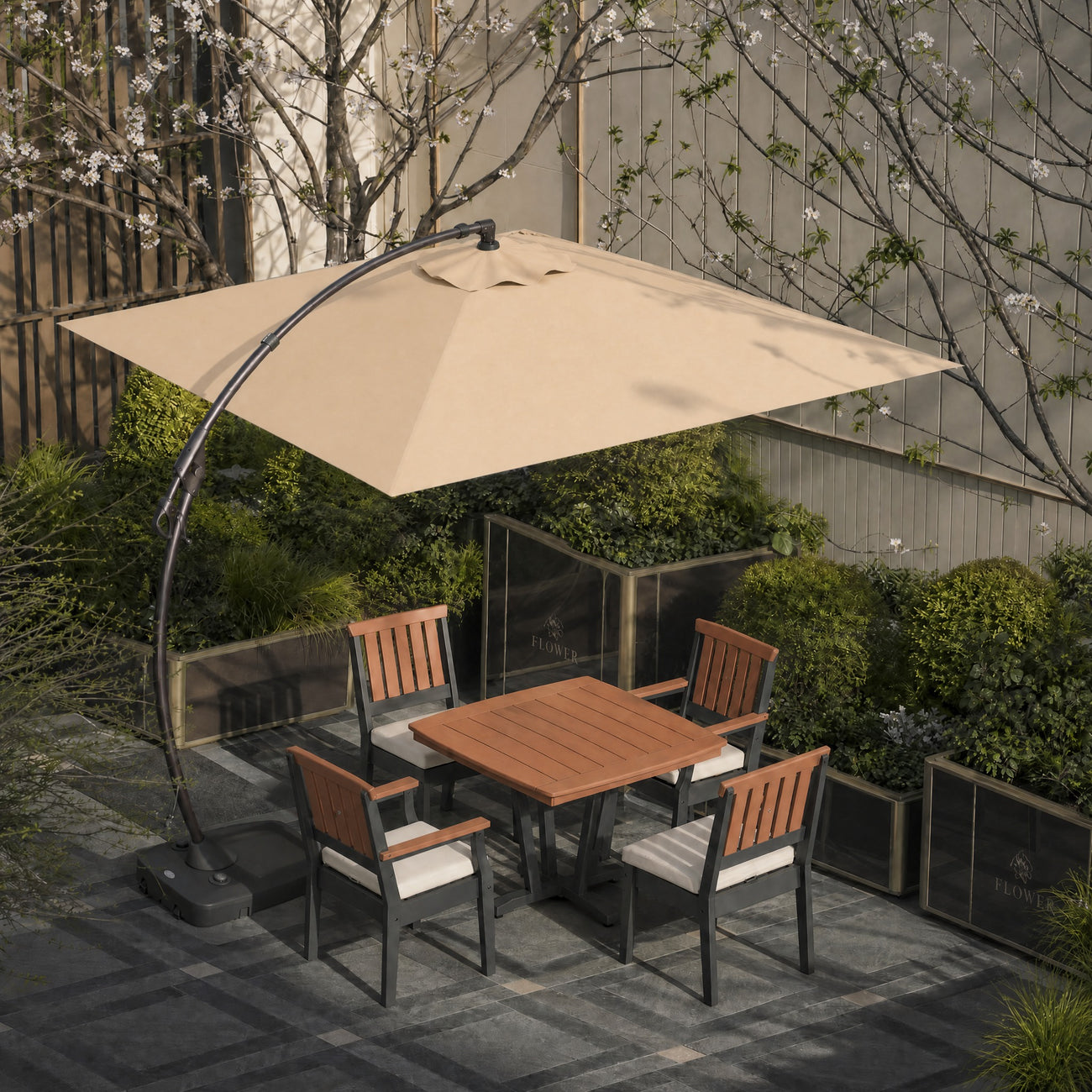 Marina + Dune 10x10 ft Umbrella & Dining Set Bundle for 4 Outdoor Patio