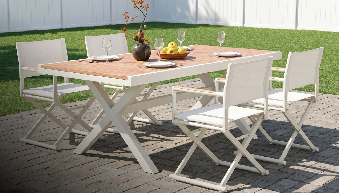 Breeze Faux Teak Aluminum Dining Set for 6 (7-Piece) Outdoor Patio Furniture