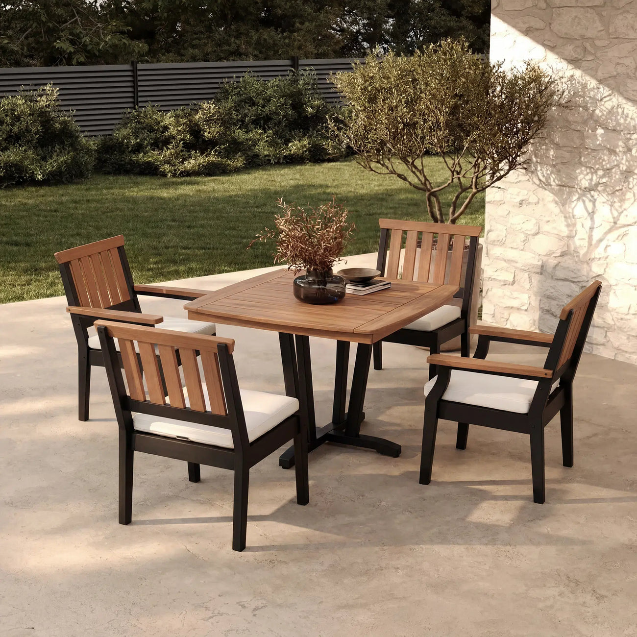 Dune Faux Teak Aluminum Dining Set for 4 (5-Piece) Outdoor Patio Furniture