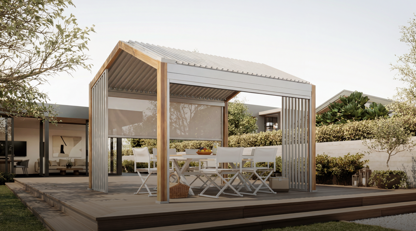 Oasis + Breeze 10x12 ft Pergola & Dining Set Bundle for 6 Outdoor Patio