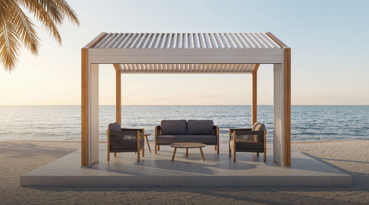 Oasis + Portofino 10x12 ft Pergola & Sofa Set Bundle for 4 Outdoor Patio