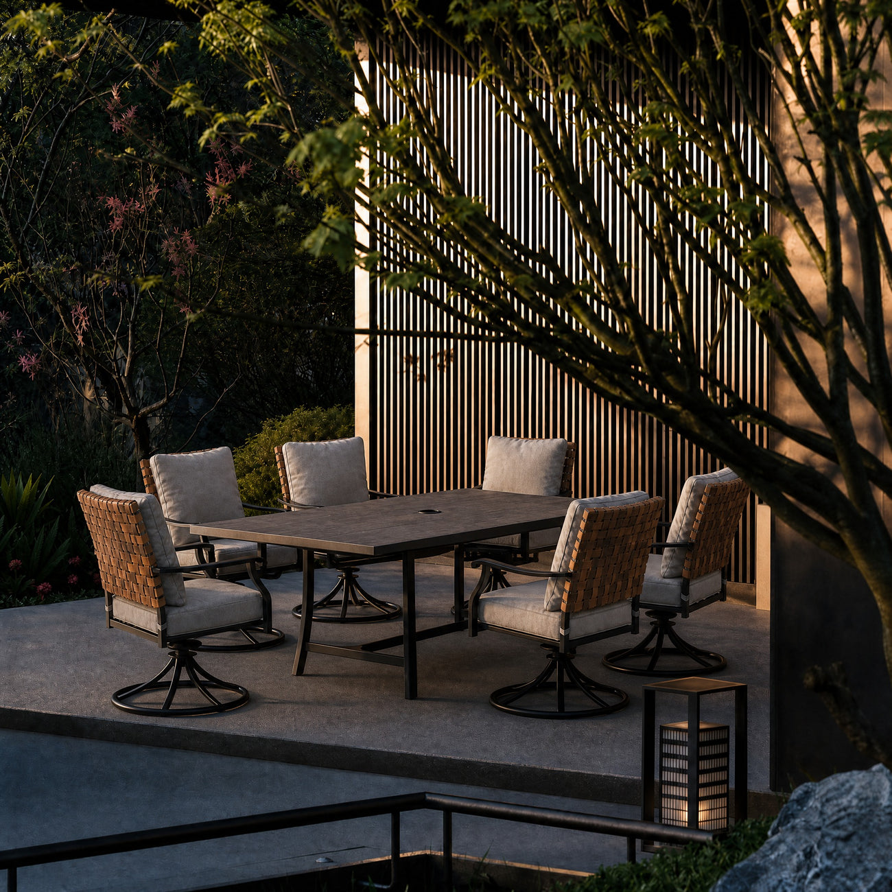 Banyan Faux Teak Aluminum Dining Set for 6 (7-Piece) Outdoor Patio Furniture