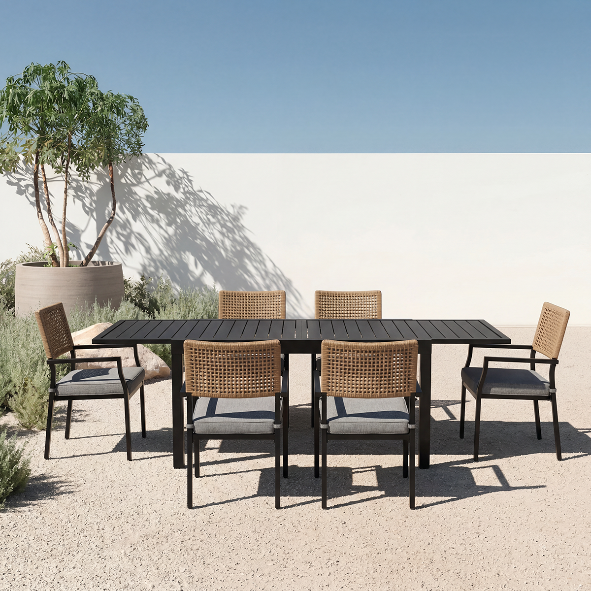 Aloha Aluminum Dining Set for 6 (7-Piece) with Cushions Outdoor Patio Furniture