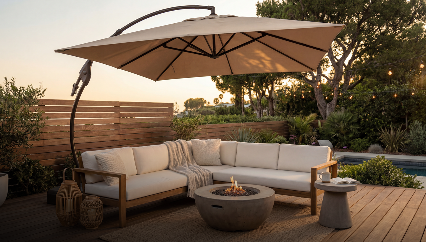 Marina 10 x 13 ft Aluminum Cantilever Umbrella with Base Outdoor Patio
