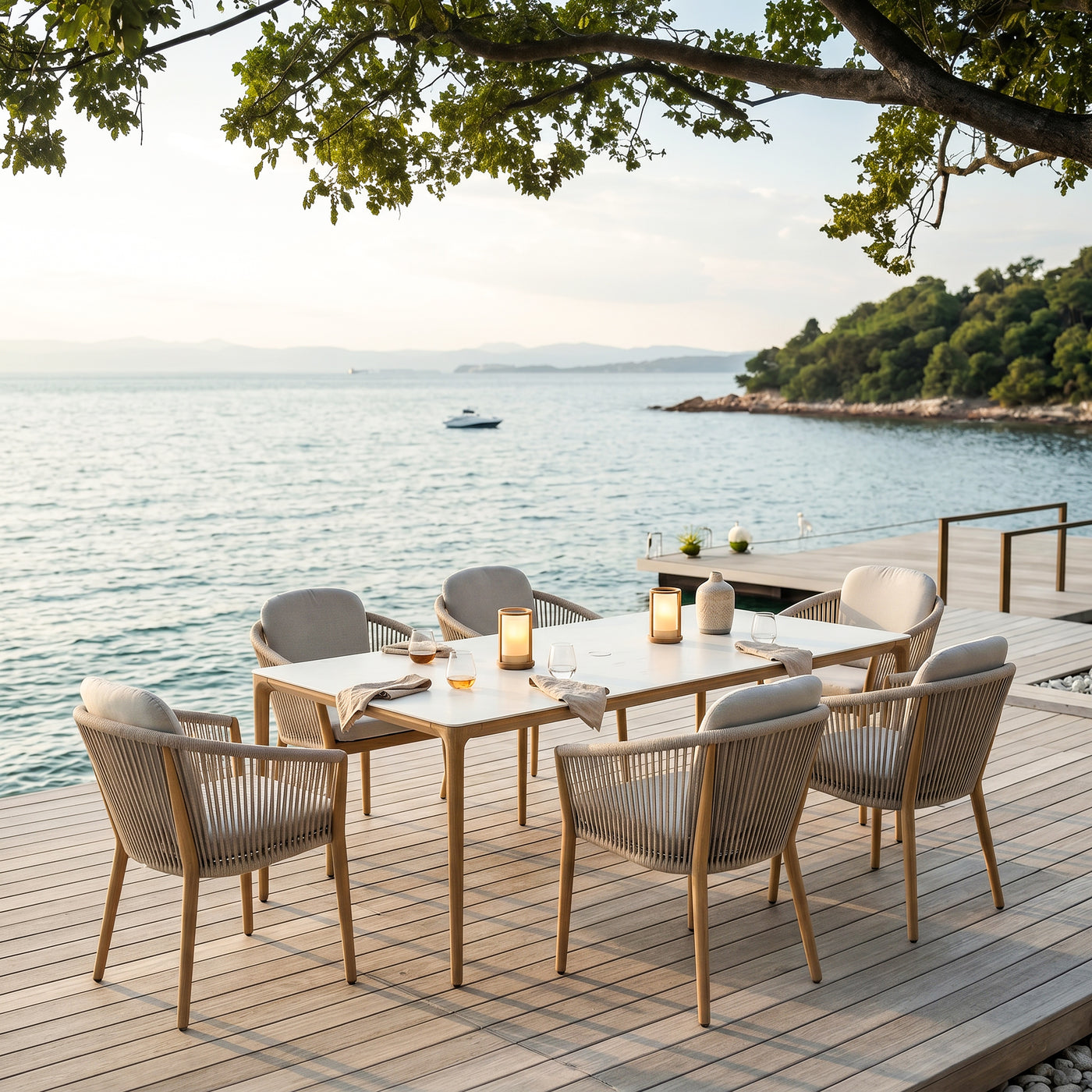 Riviera Faux Teak Aluminum Dining Set for 6 (7-Piece) Outdoor Patio Furniture