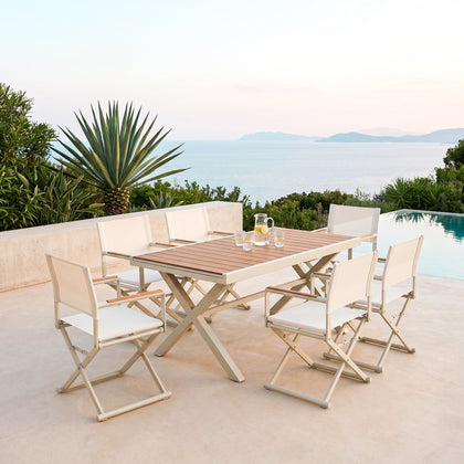 Breeze Faux Teak Steel Dining Set with Aluminum Tabletop for 6 (7-Piece) Outdoor Patio Furniture