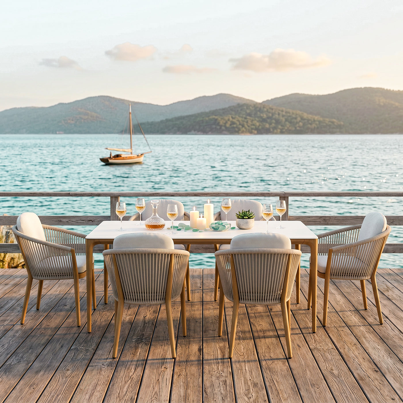 Riviera Faux Teak Aluminum Dining Set for 6 (7-Piece) Outdoor Patio Furniture