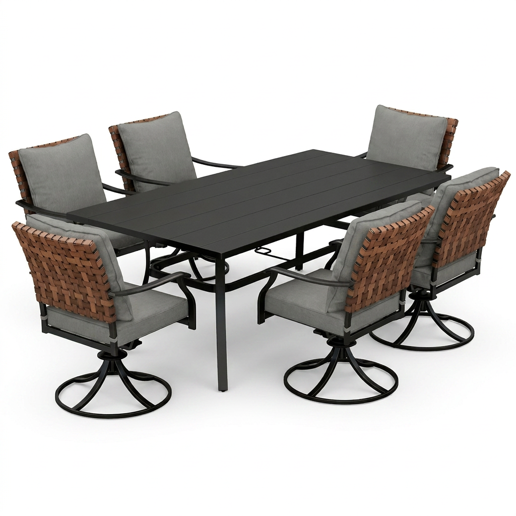 Banyan Faux Teak Steel Dining Set for 6 (7-Piece) Outdoor Patio Furniture