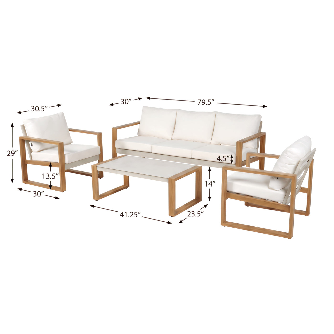 Sundown Faux Teak Aluminum Sofa Set (5-Seater) Outdoor Patio Furniture