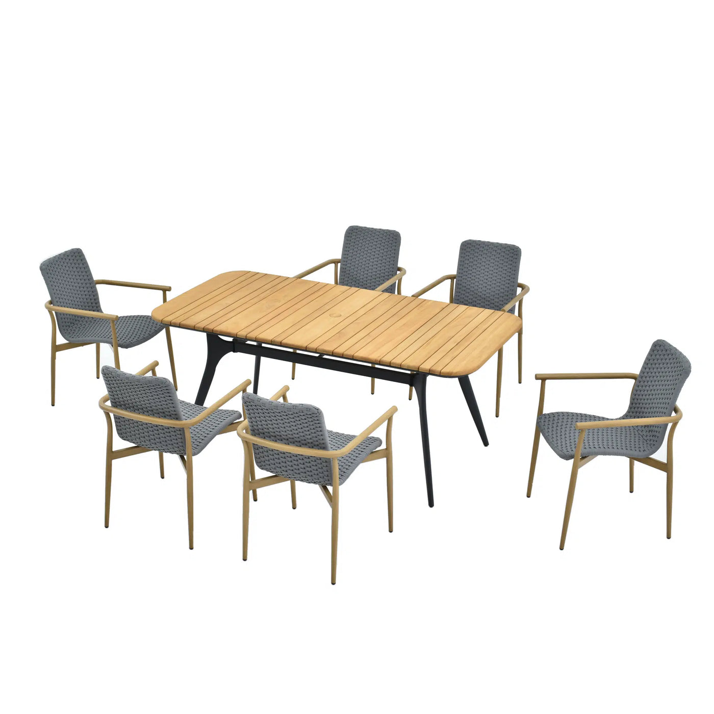 Positano Faux Teak Aluminum Dining Set for 6 (7-Piece) Outdoor Patio Furniture