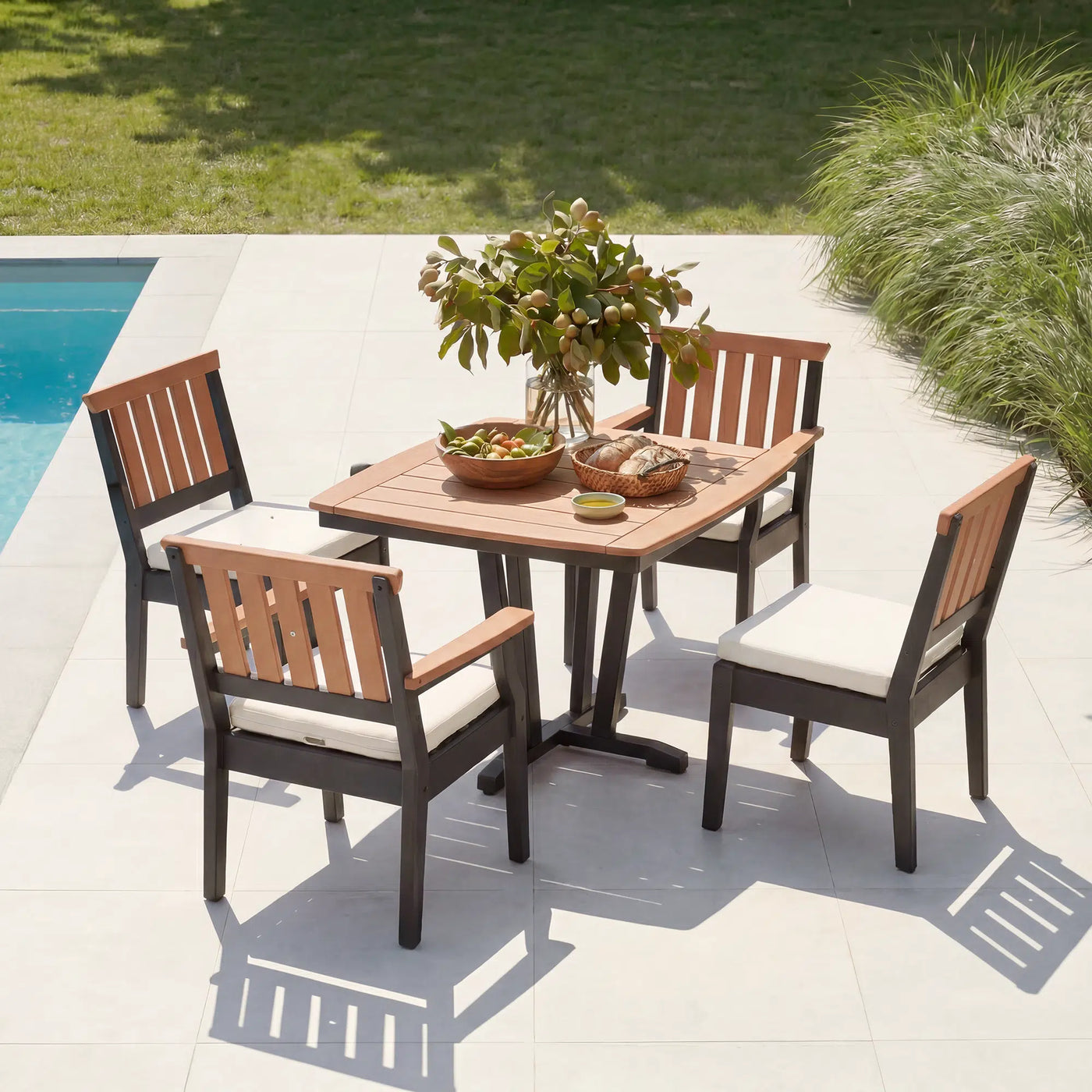 Dune Faux Teak Aluminum Dining Set for 4 (5-Piece) Outdoor Patio Furniture