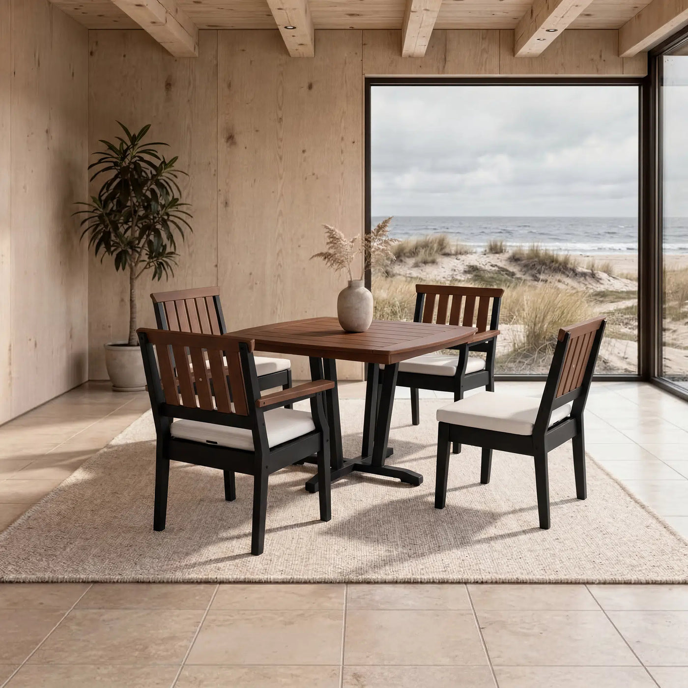 Dune Faux Teak Aluminum Dining Set for 4 (5-Piece) Outdoor Patio Furniture