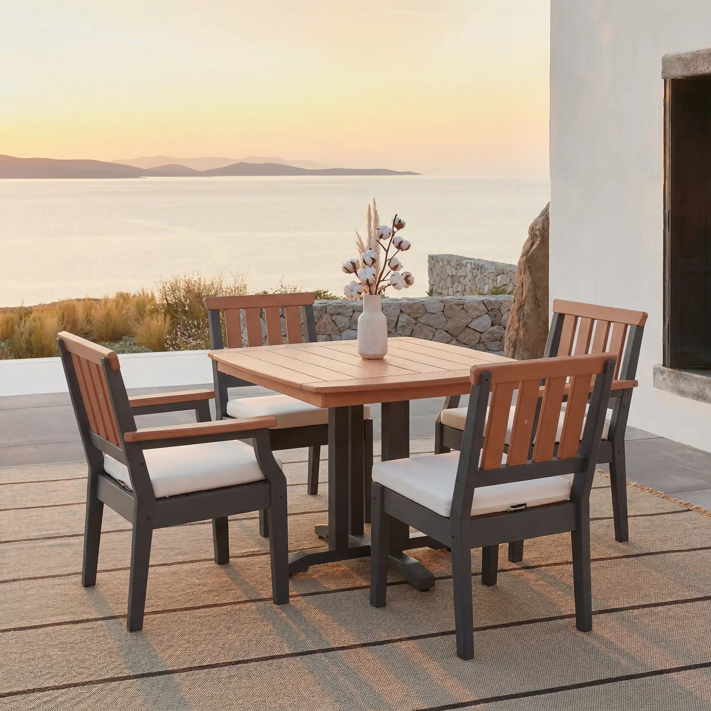 Dune Faux Teak Aluminum Dining Set for 4 (5-Piece) Outdoor Patio Furniture