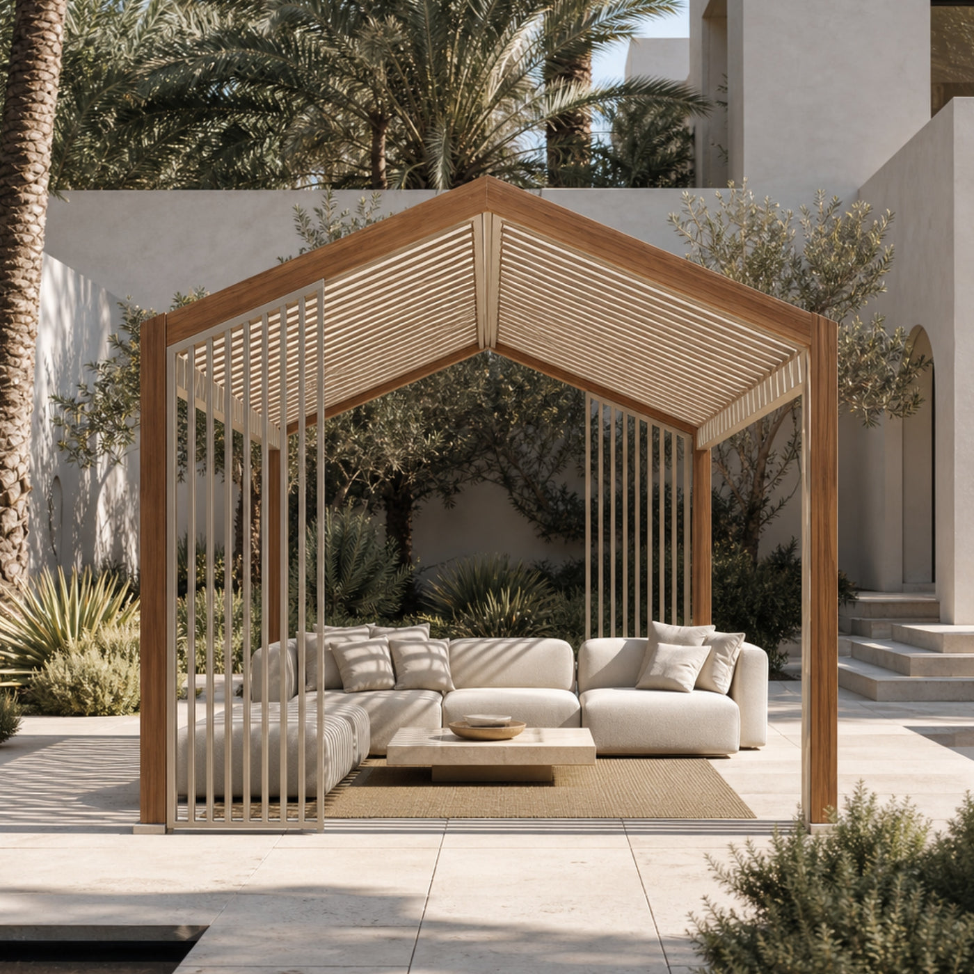 Oasis 10 x 10 ft Modern Aluminum Louvered Pergola with Pitched Roof Outdoor Patio