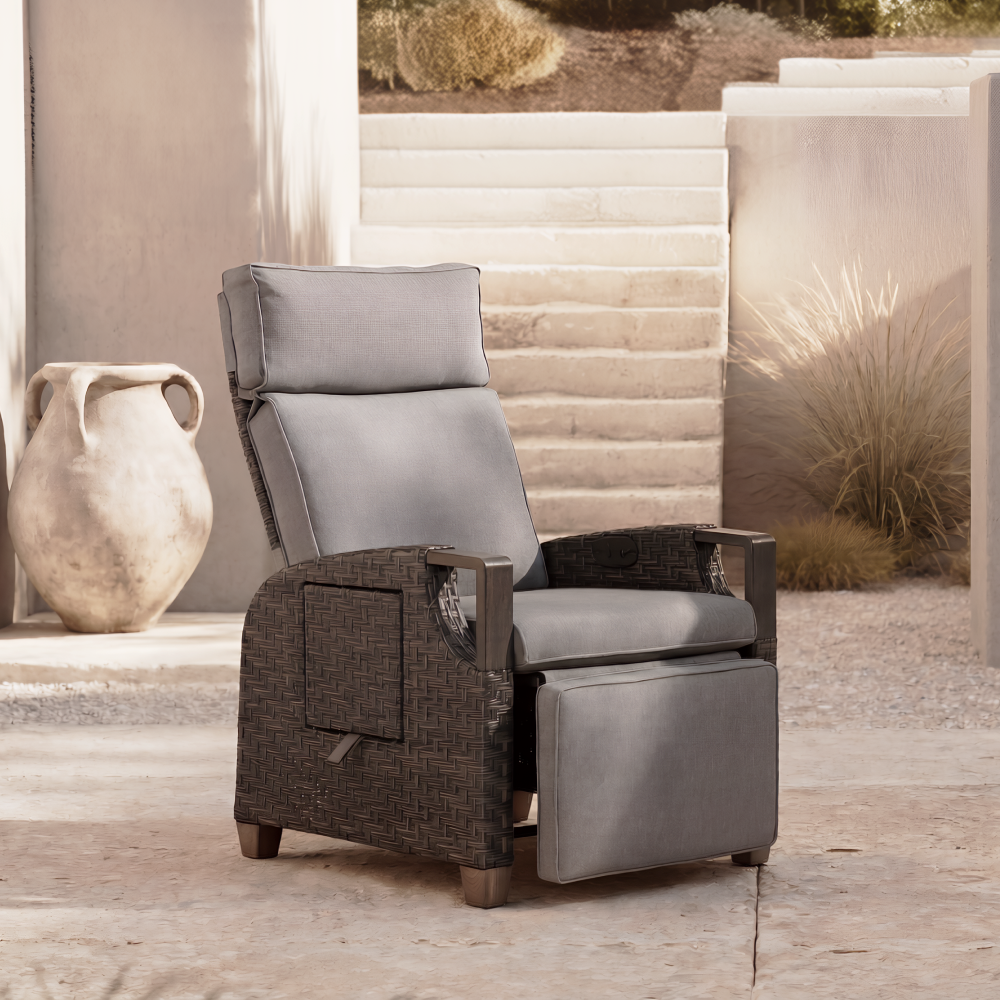 Surf Manual Faux Wicker Recliner Chair with Cushions Outdoor Patio Furniture