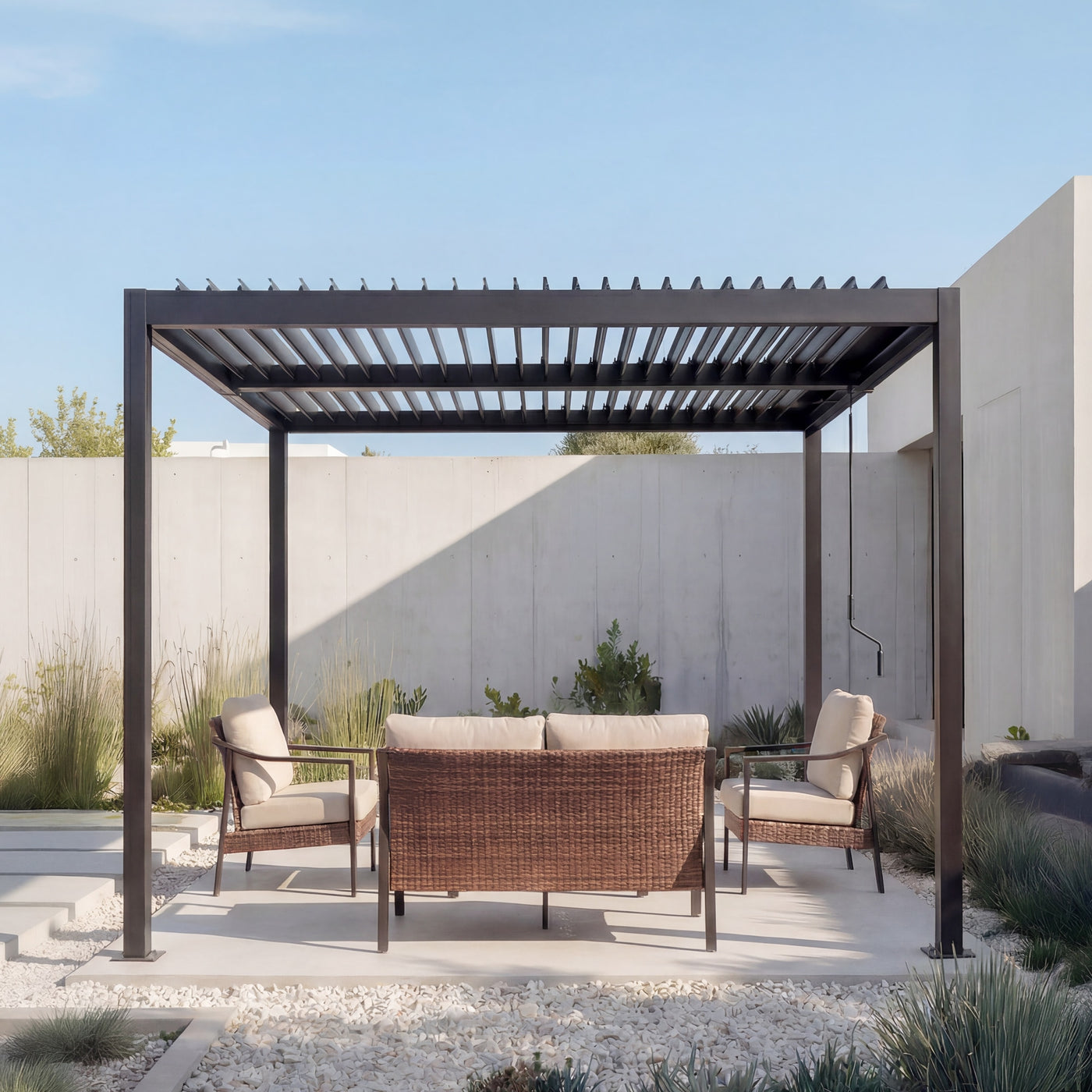 Shell + Tide 10x12 ft Pergola & Sofa Set Bundle for 6 Outdoor Patio
