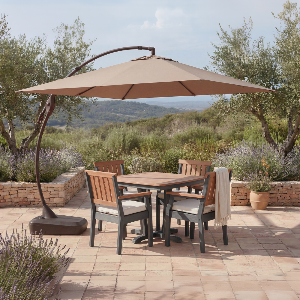Marina + Dune 10x10 ft Umbrella & Dining Set Bundle for 4 Outdoor Patio