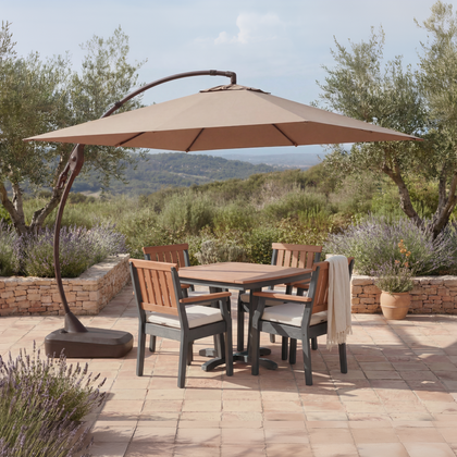 Marina + Dune 10x10 ft Umbrella & Dining Set Bundle for 4 Outdoor Patio