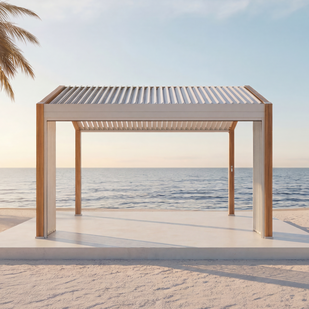 Oasis 10 x 10 ft Modern Aluminum Louvered Pergola with Pitched Roof Outdoor Patio