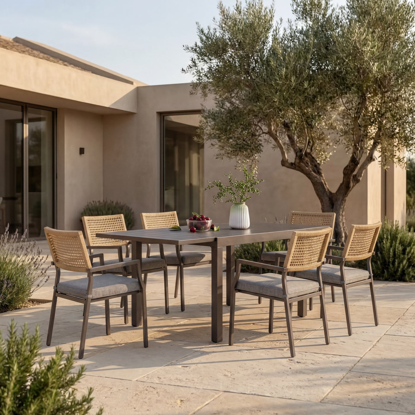 Aloha Steel Dining Set for 6 (7-Piece) with Cushions Outdoor Patio Furniture