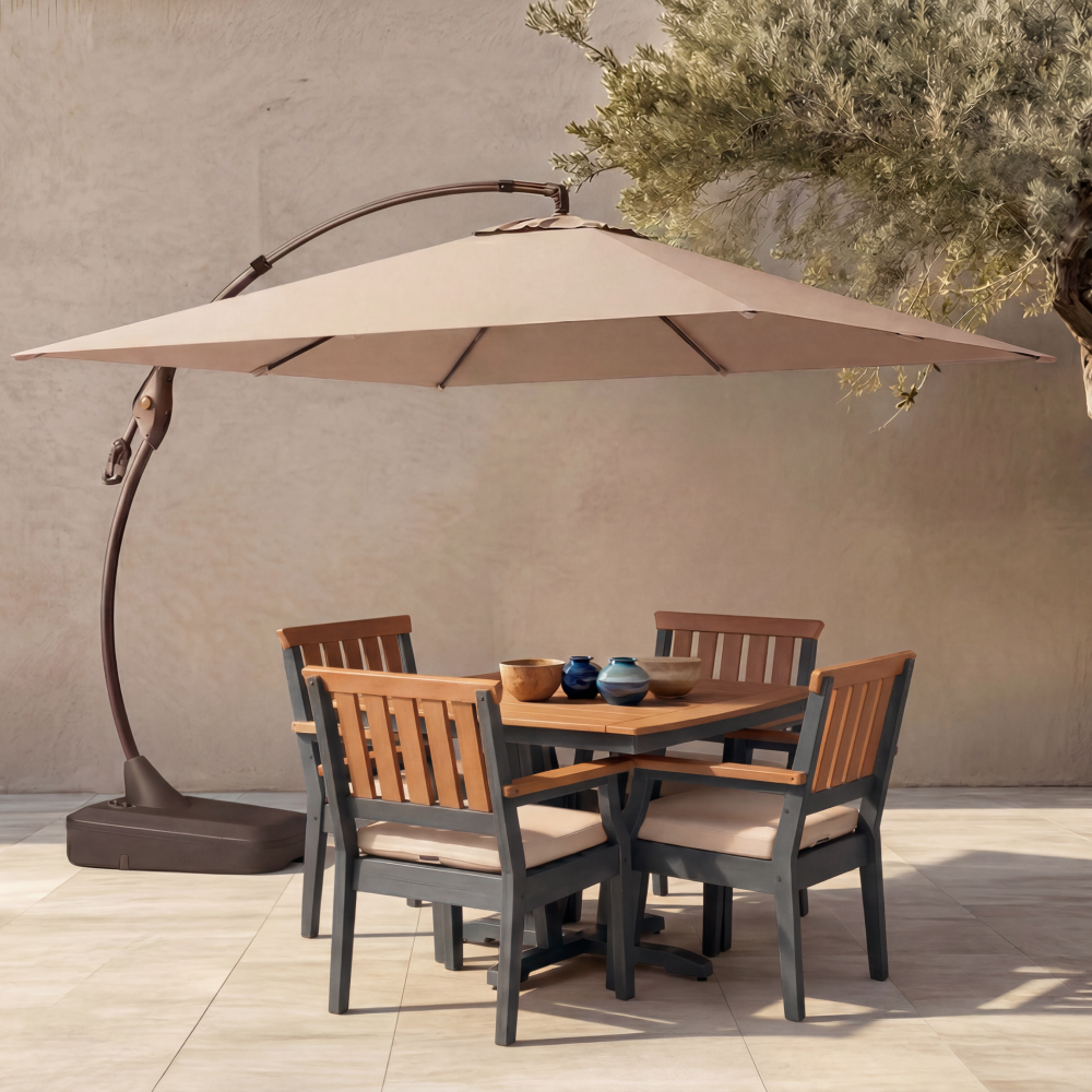 Marina + Dune 10x10 ft Umbrella & Dining Set Bundle for 4 Outdoor Patio