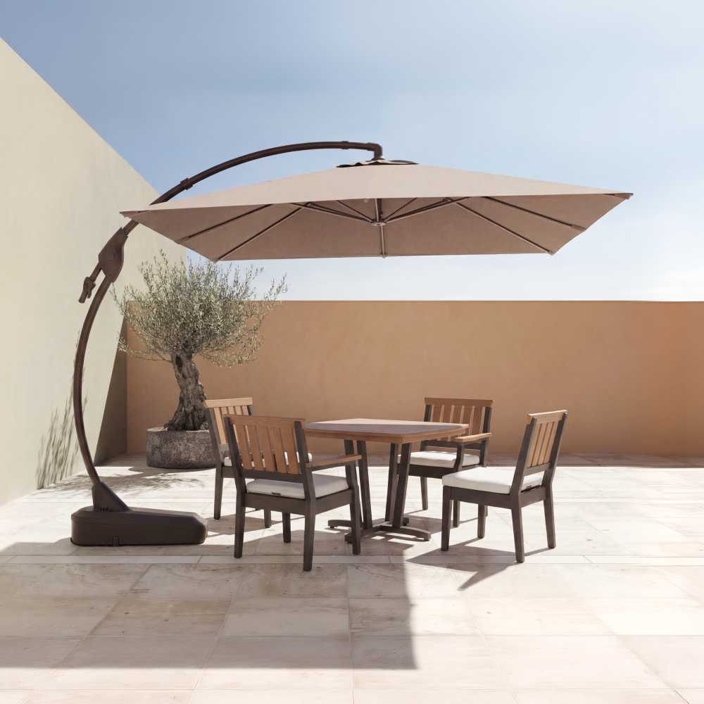Marina + Dune 10x10 ft Umbrella & Dining Set Bundle for 4 Outdoor Patio
