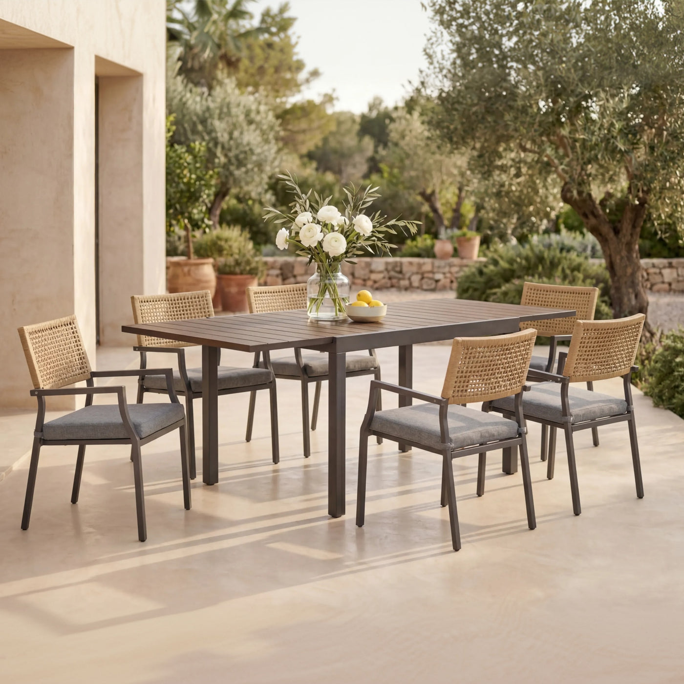 Aloha Steel Dining Set for 6 (7-Piece) with Cushions Outdoor Patio Furniture