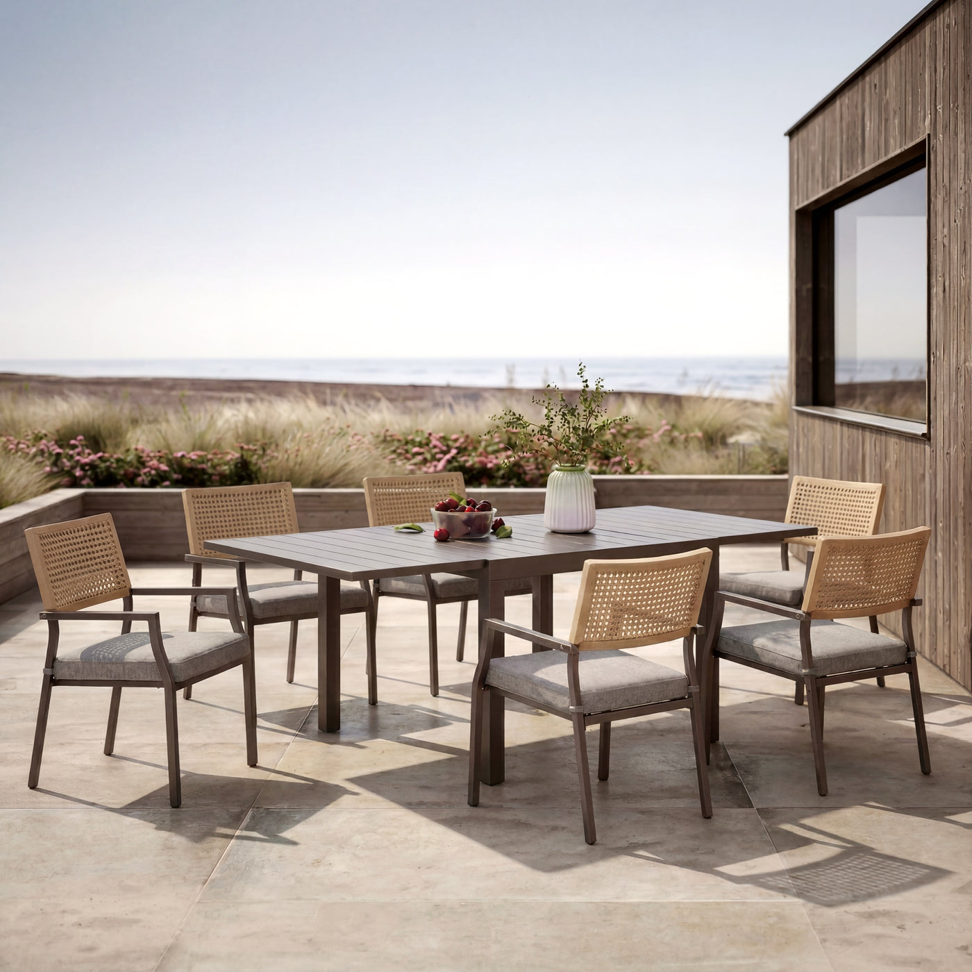 Aloha Steel Dining Set for 6 (7-Piece) with Cushions Outdoor Patio Furniture