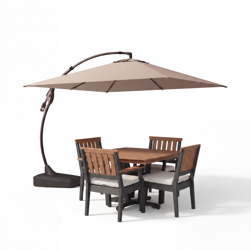 Marina + Dune 10x10 ft Umbrella & Dining Set Bundle for 4 Outdoor Patio