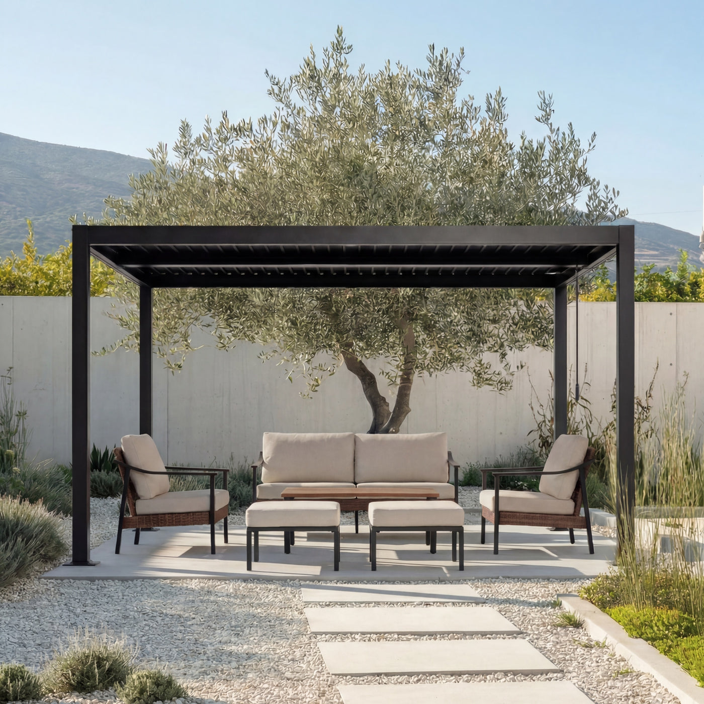 Shell + Tide 10x12 ft Pergola & Sofa Set Bundle for 6 Outdoor Patio