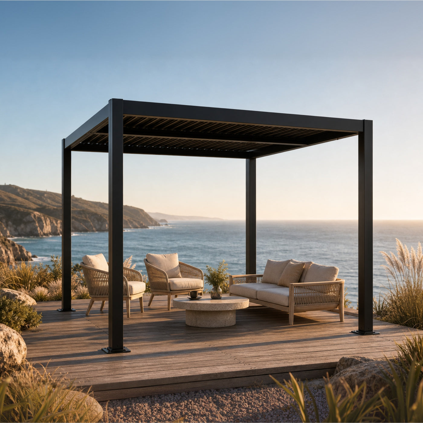 Shell 10 x 10 ft Modern Aluminum Louvered Pergola with Roof Outdoor Patio