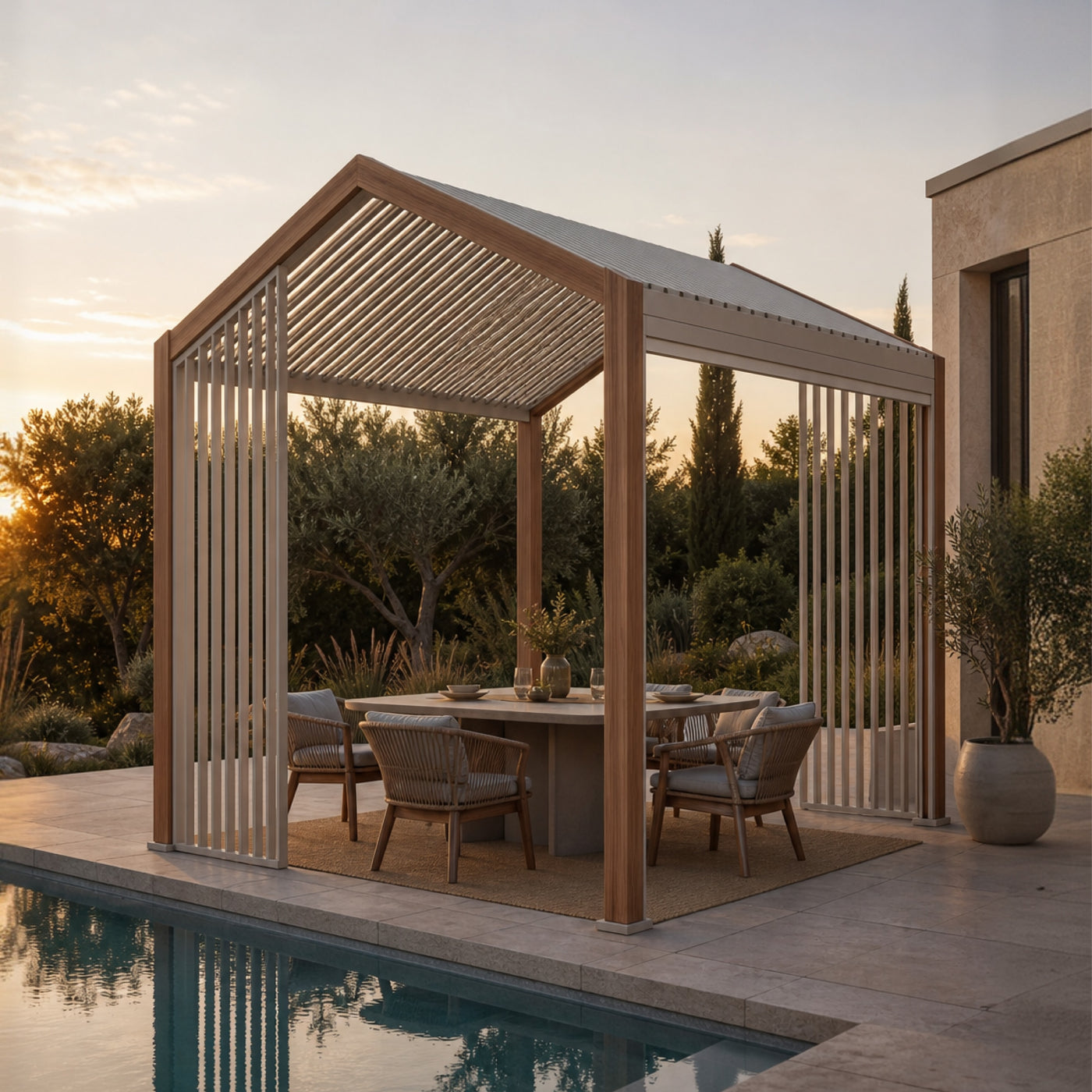 Oasis 10 x 10 ft Modern Aluminum Louvered Pergola with Pitched Roof Outdoor Patio