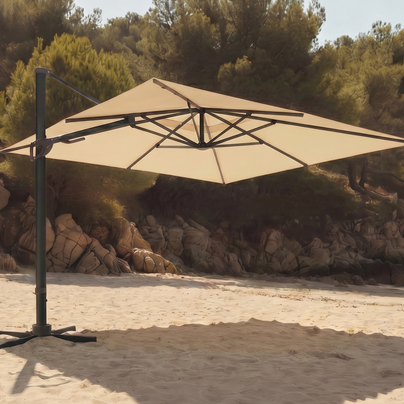 Marina 10 x 10 ft Aluminum Umbrella with Base Outdoor Patio