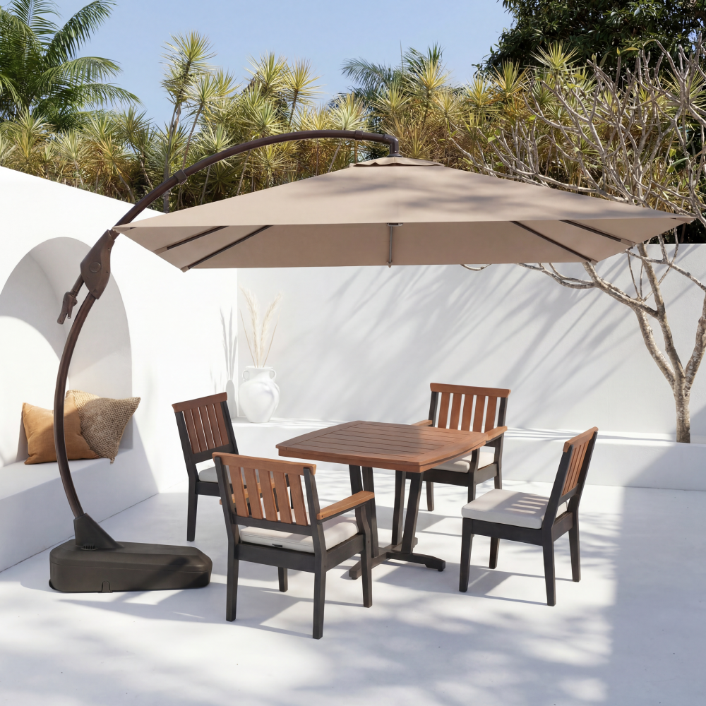 Marina + Dune 10x10 ft Umbrella & Dining Set Bundle for 4 Outdoor Patio