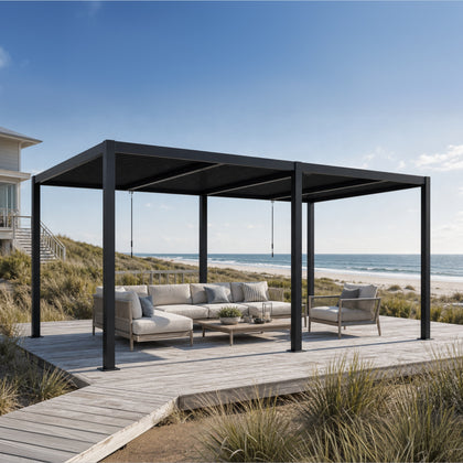 Shell 12 x 16 ft Modern Aluminum Louvered Pergola with Roof Outdoor Patio