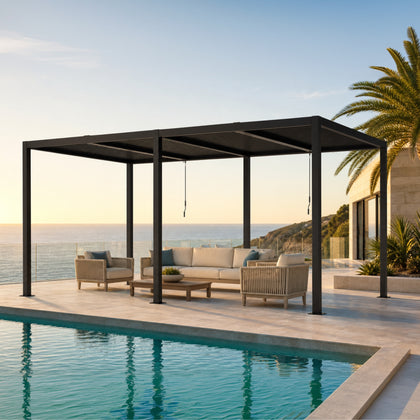 Shell 12 x 20 ft Modern Aluminum Louvered Pergola with Roof Outdoor Patio