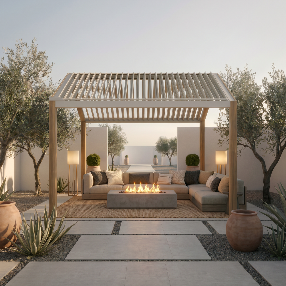Oasis 10 x 10 ft Modern Aluminum Louvered Pergola with Pitched Roof Outdoor Patio
