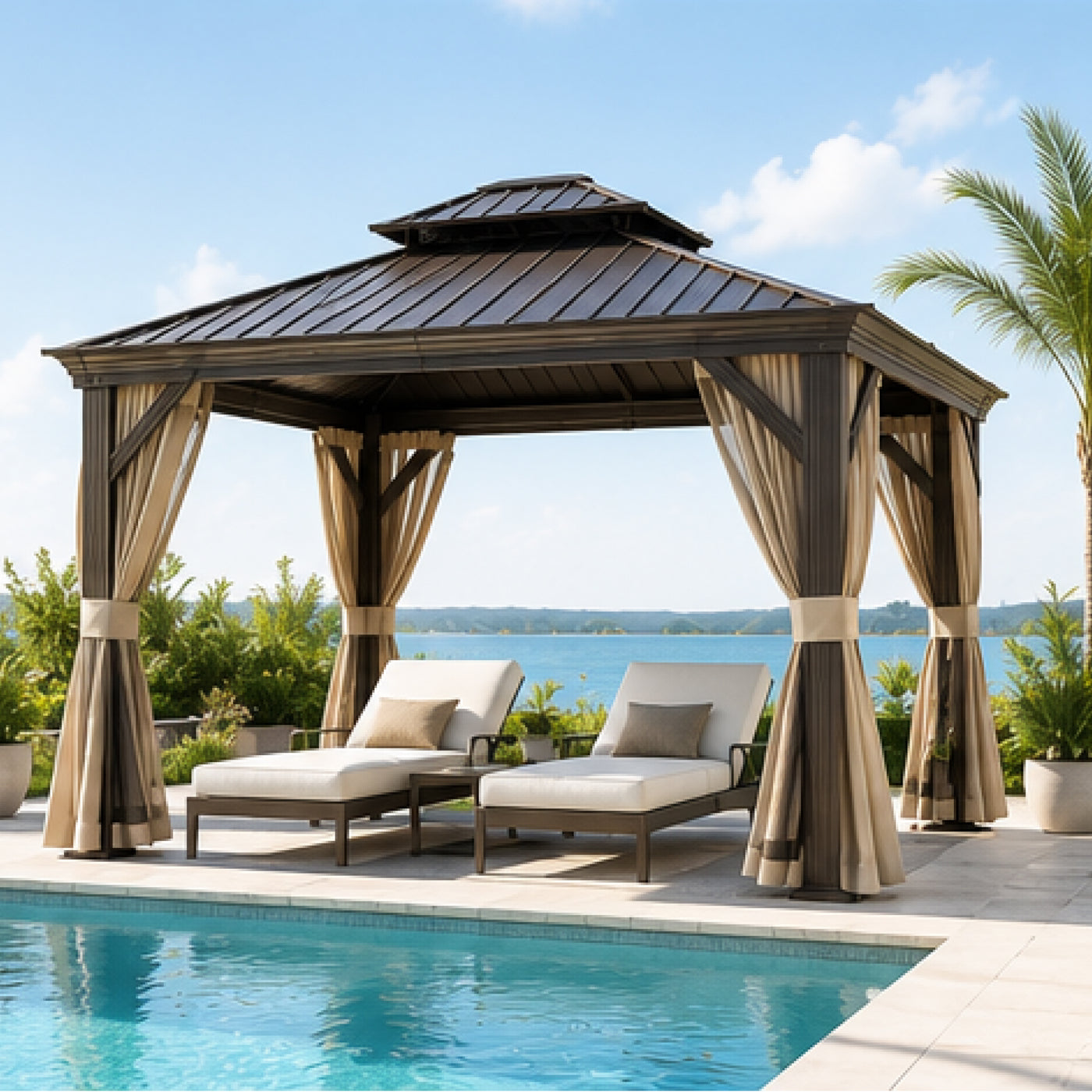 Monstera 10 x 12 ft Aluminum Hardtop Gazebo with Curtain Outdoor Patio
