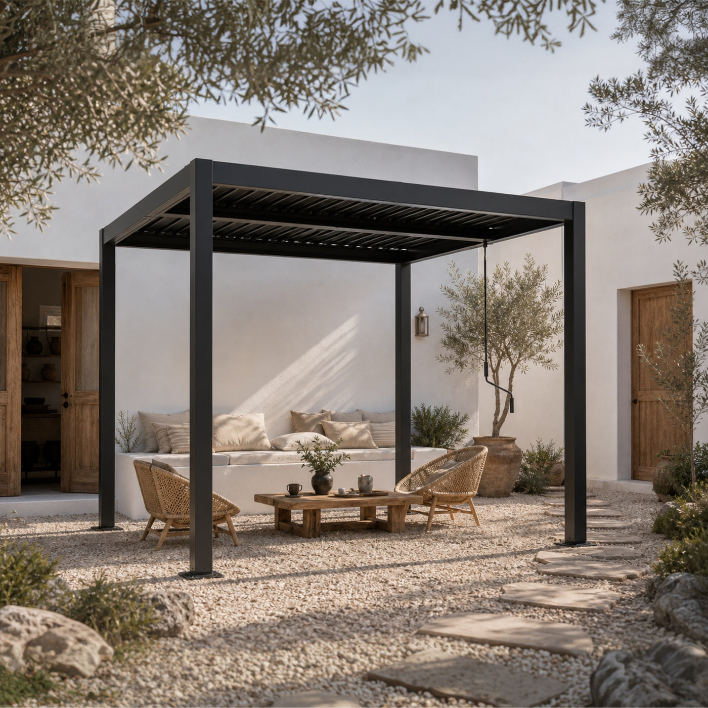 Shell 10 x 10 ft Modern Aluminum Louvered Pergola with Roof Outdoor Patio