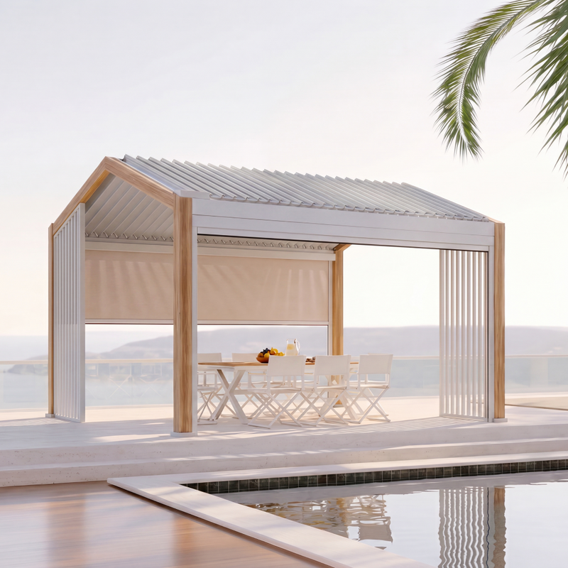 Oasis + Breeze 10x12 ft Pergola & Dining Set Bundle for 6 Outdoor Patio