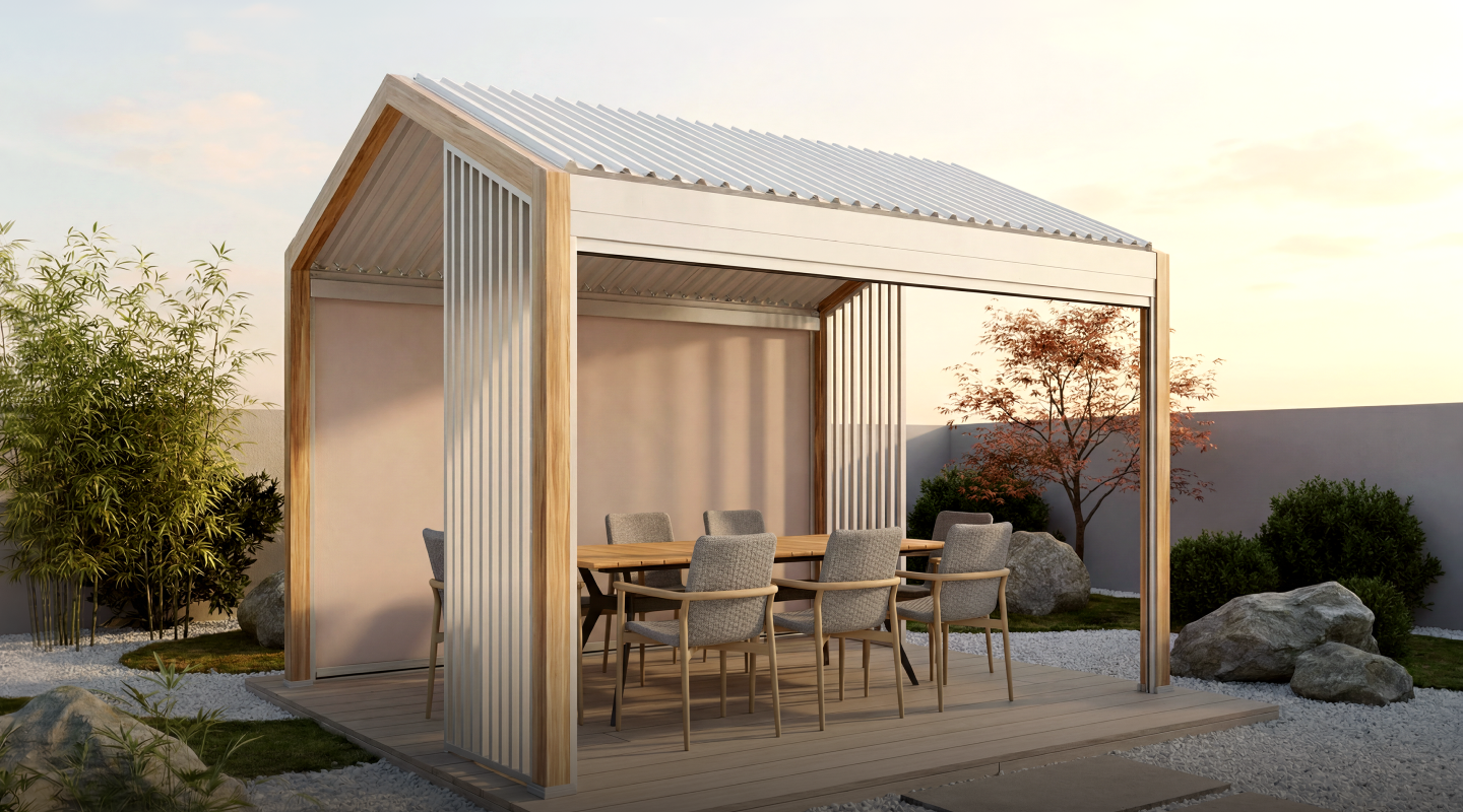 Oasis + Positano 10x12 ft Pergola & Dining Set Bundle for 6 Outdoor Patio