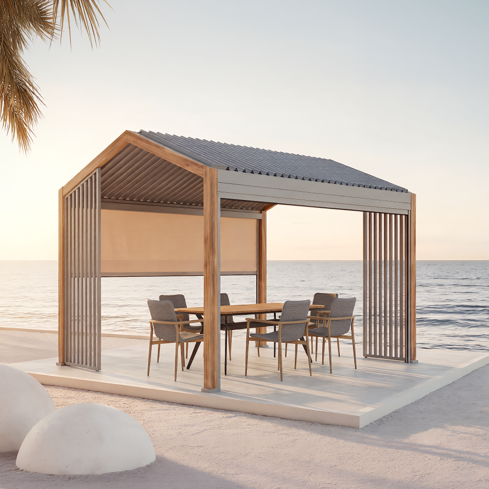 Oasis + Positano 10x12 ft Pergola & Dining Set Bundle for 6 Outdoor Patio