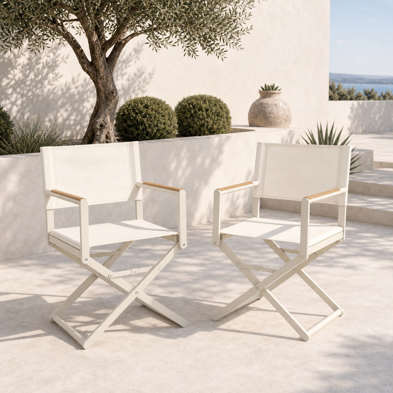 Breeze Faux Teak Steel Chair Set for 2 (2-Piece) Outdoor Patio Furniture