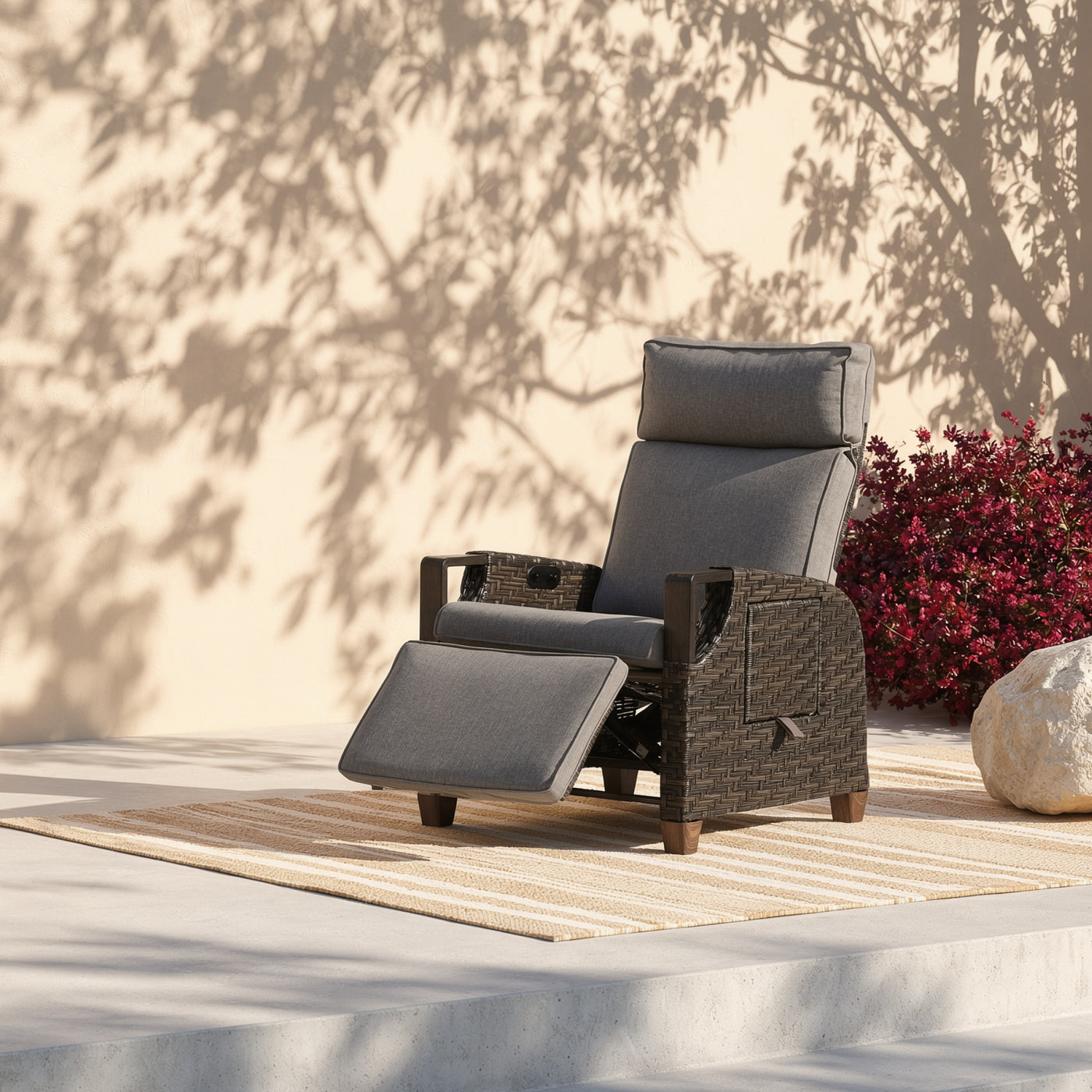 Surf Manual Faux Wicker Recliner Chair with Cushions Outdoor Patio Furniture