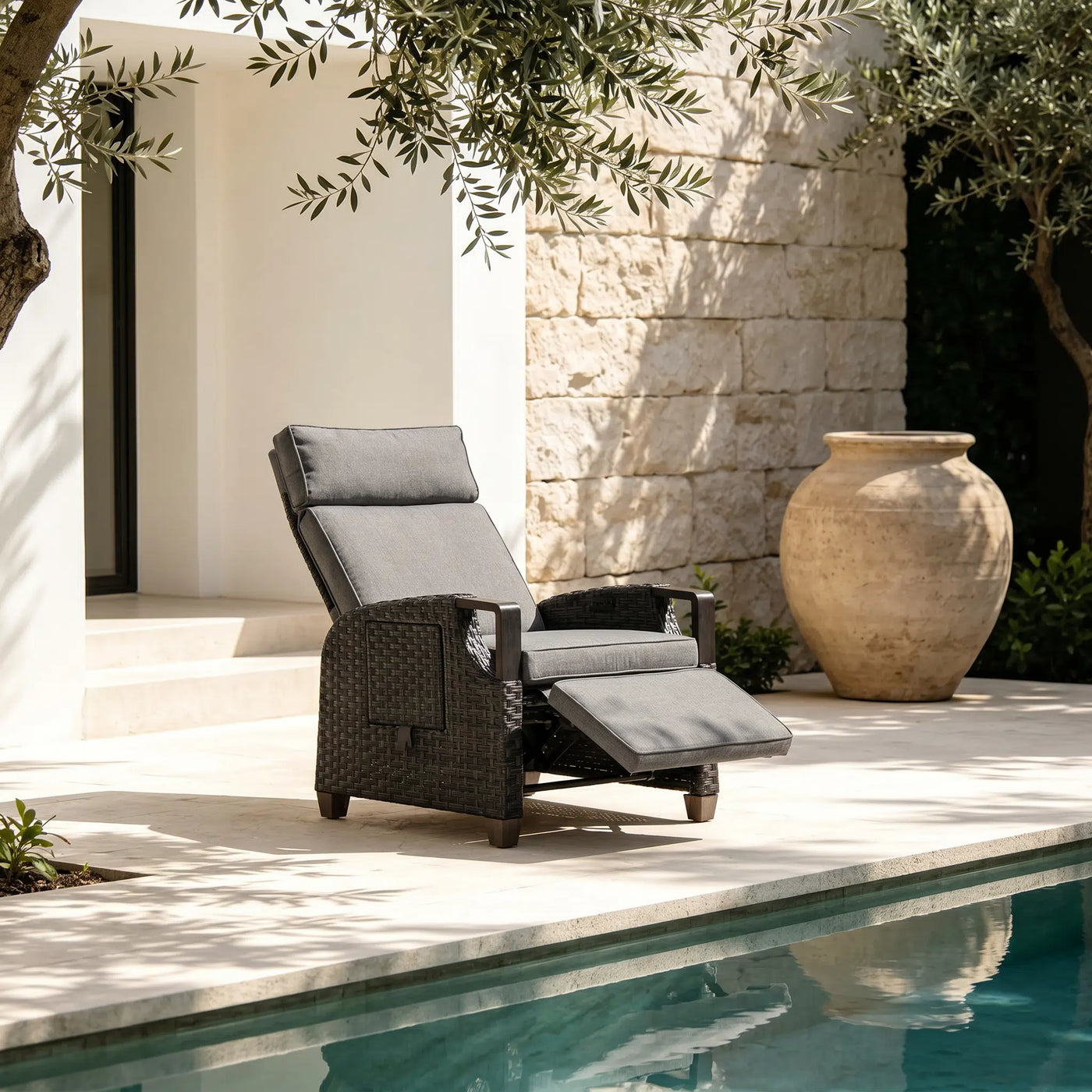 Surf Manual Faux Wicker Recliner Chair with Cushions Outdoor Patio Furniture