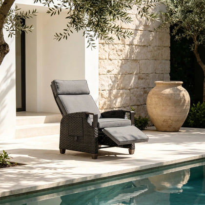 Surf Manual Faux Wicker Recliner Chair with Cushions Outdoor Patio Furniture