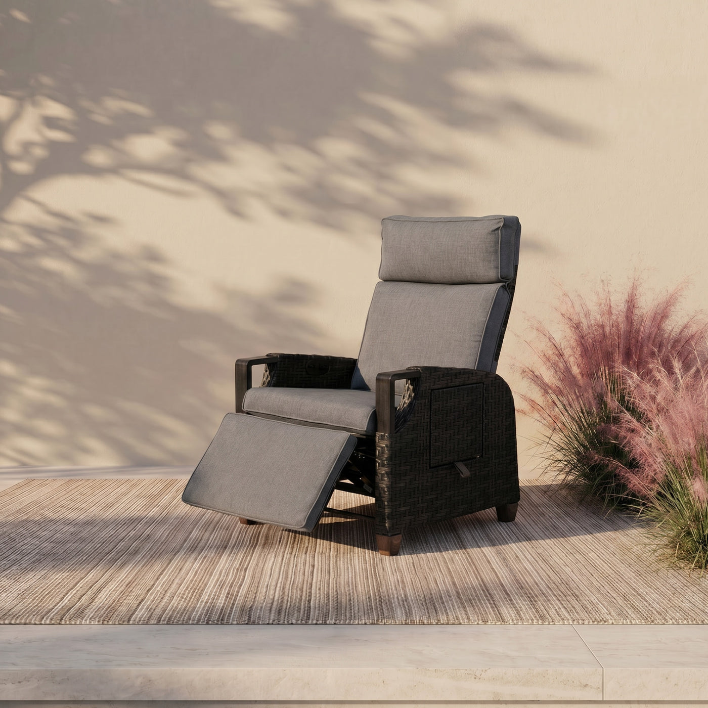 Surf Manual Faux Wicker Recliner Chair with Cushions Outdoor Patio Furniture