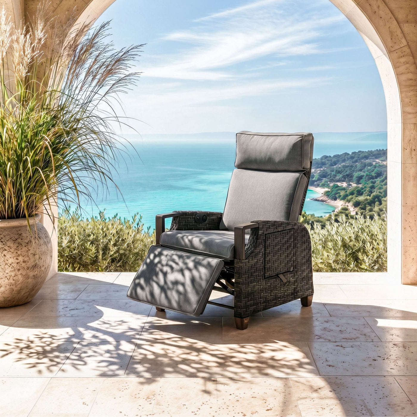 Surf Manual Faux Wicker Recliner Chair with Cushions Outdoor Patio Furniture