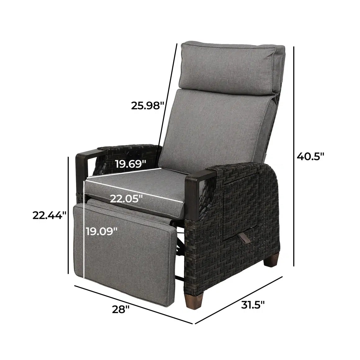Surf Manual Faux Wicker Recliner Chair with Cushions Outdoor Patio Furniture