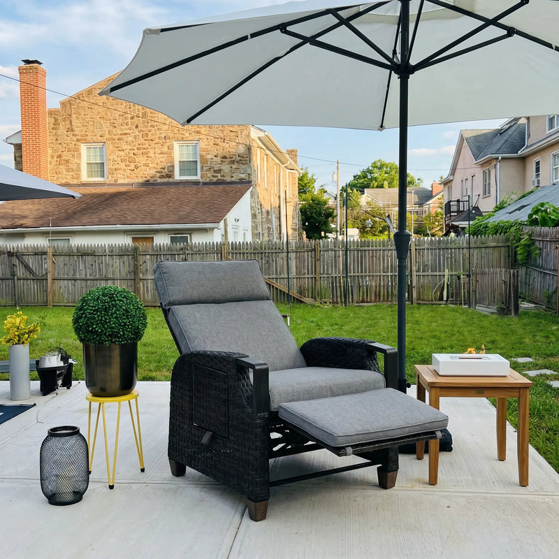 Surf Manual Faux Wicker Recliner Chair with Cushions Outdoor Patio Furniture